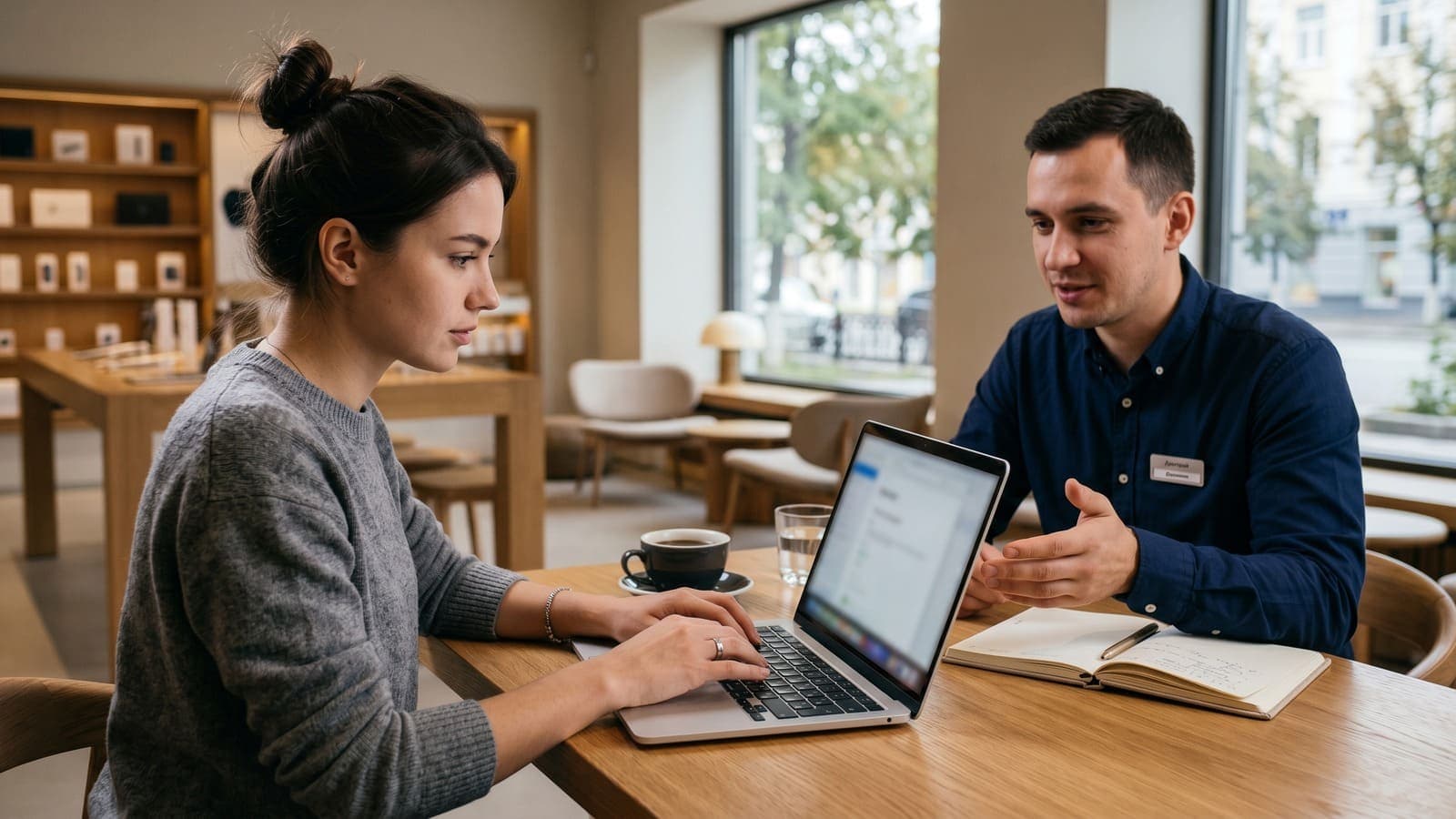 Покупатель выбирает MacBook в Самаре