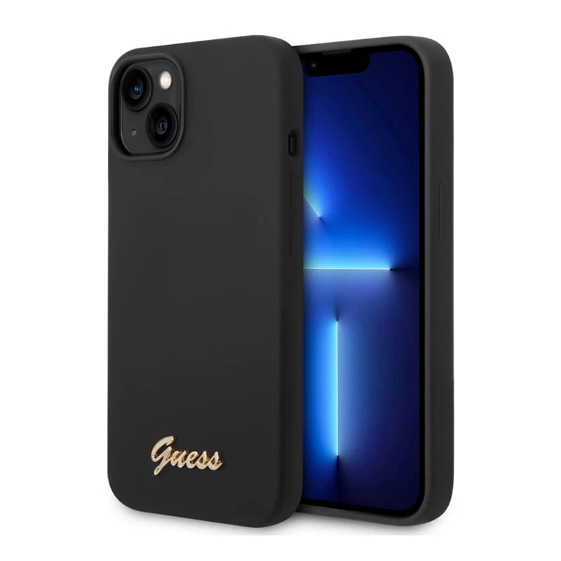 Чехол Guess для iPhone 14 Plus Liquid silicone Gold metal logo Hard (GUHCP14MSLSMK) Чёрный