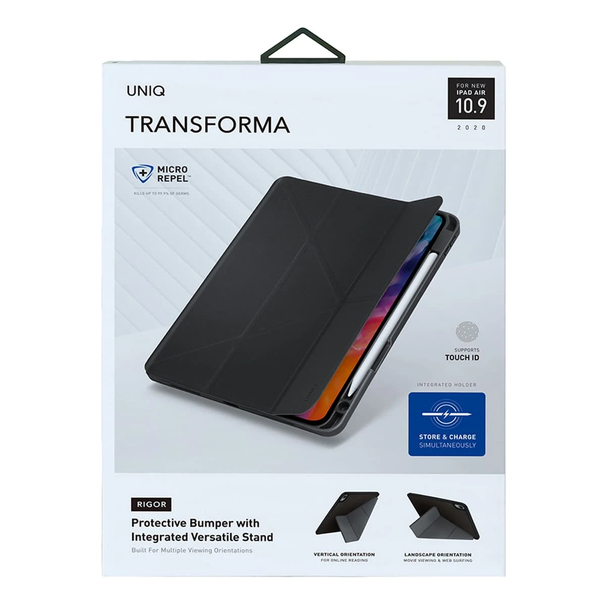 Чехол для iPad Air 10,9 (2022/20) с отсеком для стилуса UNIQ Transforma Rigor Anti-microbial (NPDA10.9(2020)-TRIGGRY) Серый