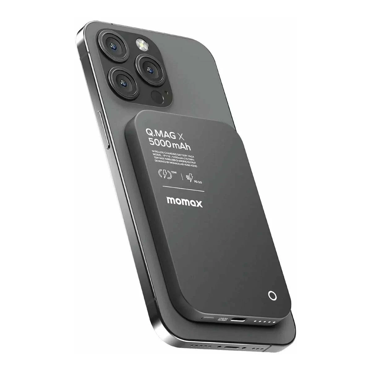 Внешний аккумулятор MOMAX 5000mAh Q.Mag Ultra Slim Magnetic Wireless Battery Pack Чёрный