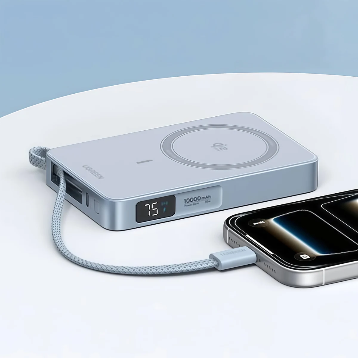 Внешний аккумулятор UGREEN 10000mAh PB773 MagFlow 25Вт Qi2.2 (65958B) Starlight Blue, Голубой