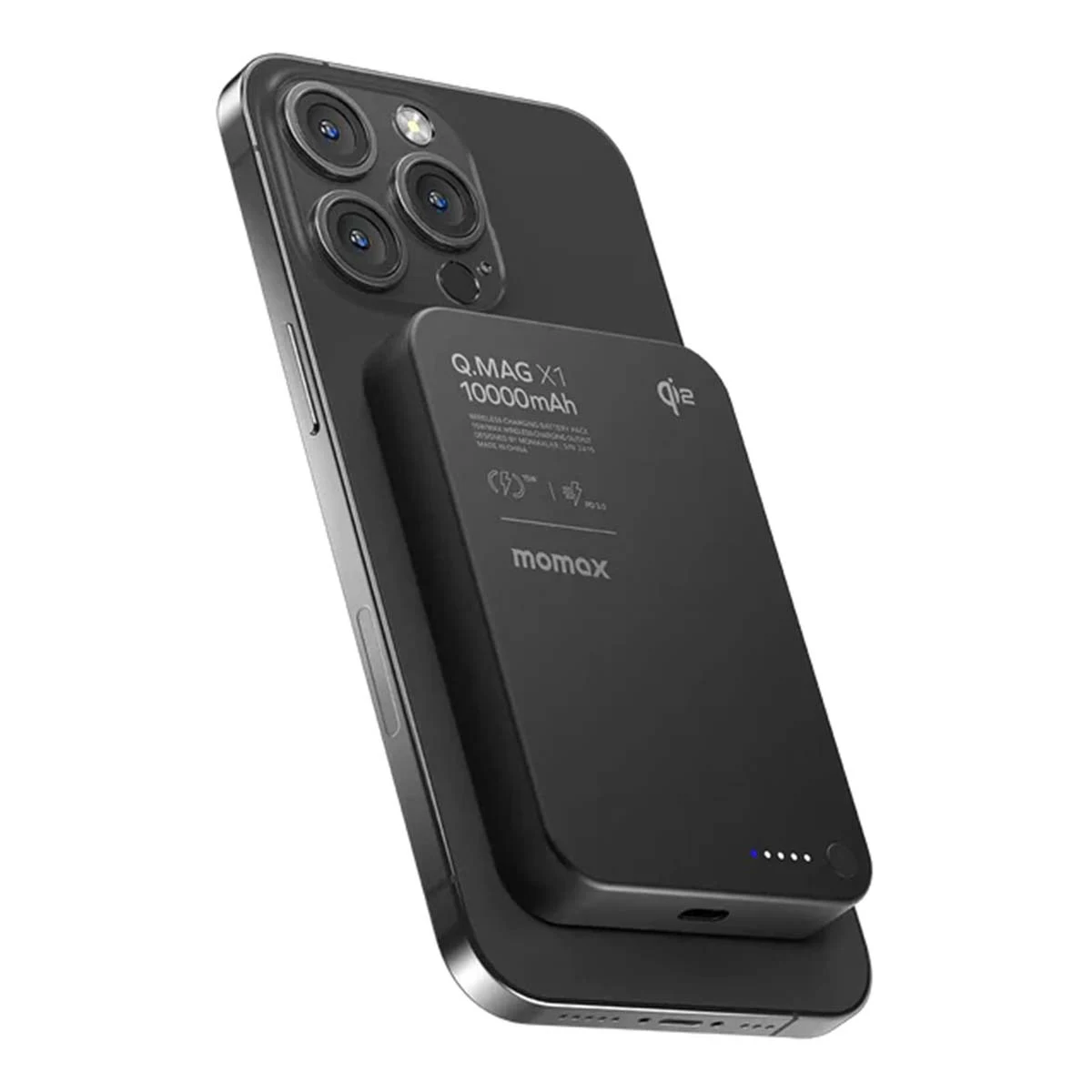 Внешний аккумулятор MOMAX 10000mAh IP136Q2D Q.Mag X1 Qi2 Magnetic wireless Power Bank Gen 2 Чёрный