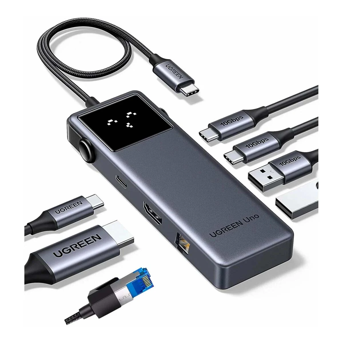 Хаб UGREEN USB-С 7в1 CM888 USB-C+3xUSB-A+HDMI 4K60Hz (45155) Gray, Серый