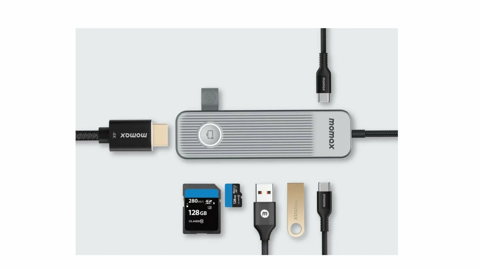 Хаб Momax OneLink USB-C 7в1 Type-С+3xUSB-A+HDMI 4K60Hz+SD/TF Серый