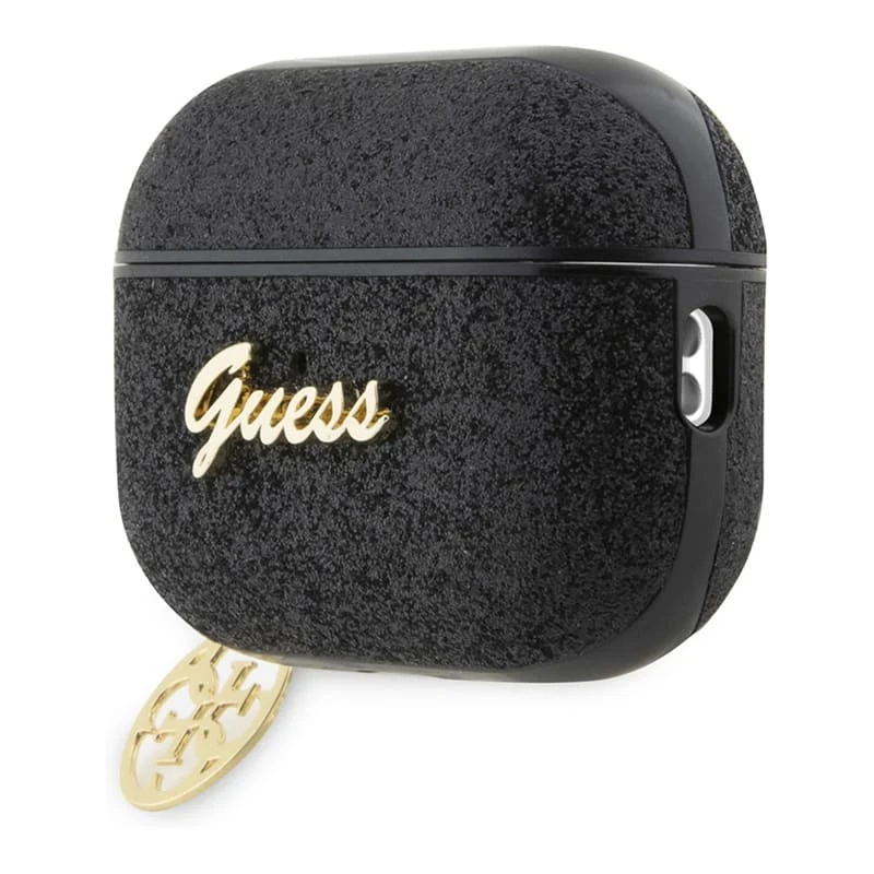 Чехол для Airpods Pro 2 Guess Glitter flakes Metal logo with Heart charm (GUAP2GLGSHK) Черный
