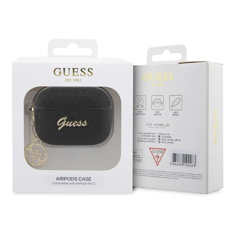 Чехол для Airpods Pro 2 Guess Glitter flakes Metal logo with Heart charm (GUAP2GLGSHK) Черный