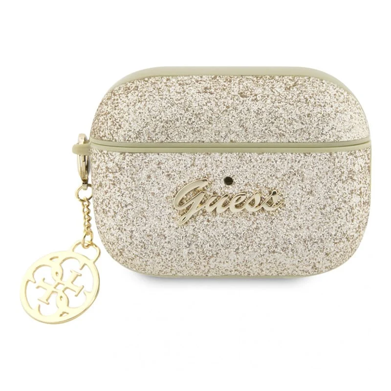 Чехол для Airpods Pro 2 Guess Glitter flakes Metal logo with Heart charm (GUAP2GLGSHD) Золотой