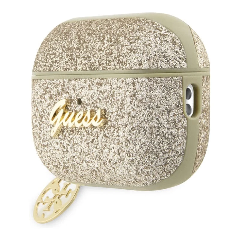 Чехол для Airpods Pro 2 Guess Glitter flakes Metal logo with Heart charm (GUAP2GLGSHD) Золотой