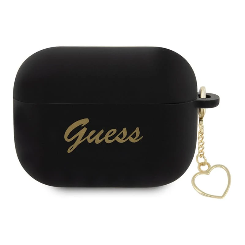 Чехол для AirPods Pro 2 Guess CG Mobile Silicone Script logo with Heart charm (GUAP2LSCHSK) Черный