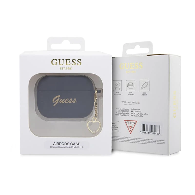 Чехол для AirPods Pro 2 Guess CG Mobile Silicone Script logo with Heart charm (GUAP2LSCHSK) Черный