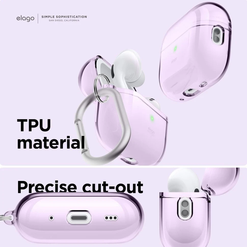 Чехол для Airpods Pro 2 Elago CLEAR HANG CASE (EAPP2CL-HANG-LV) Прозрачный Лавандовый