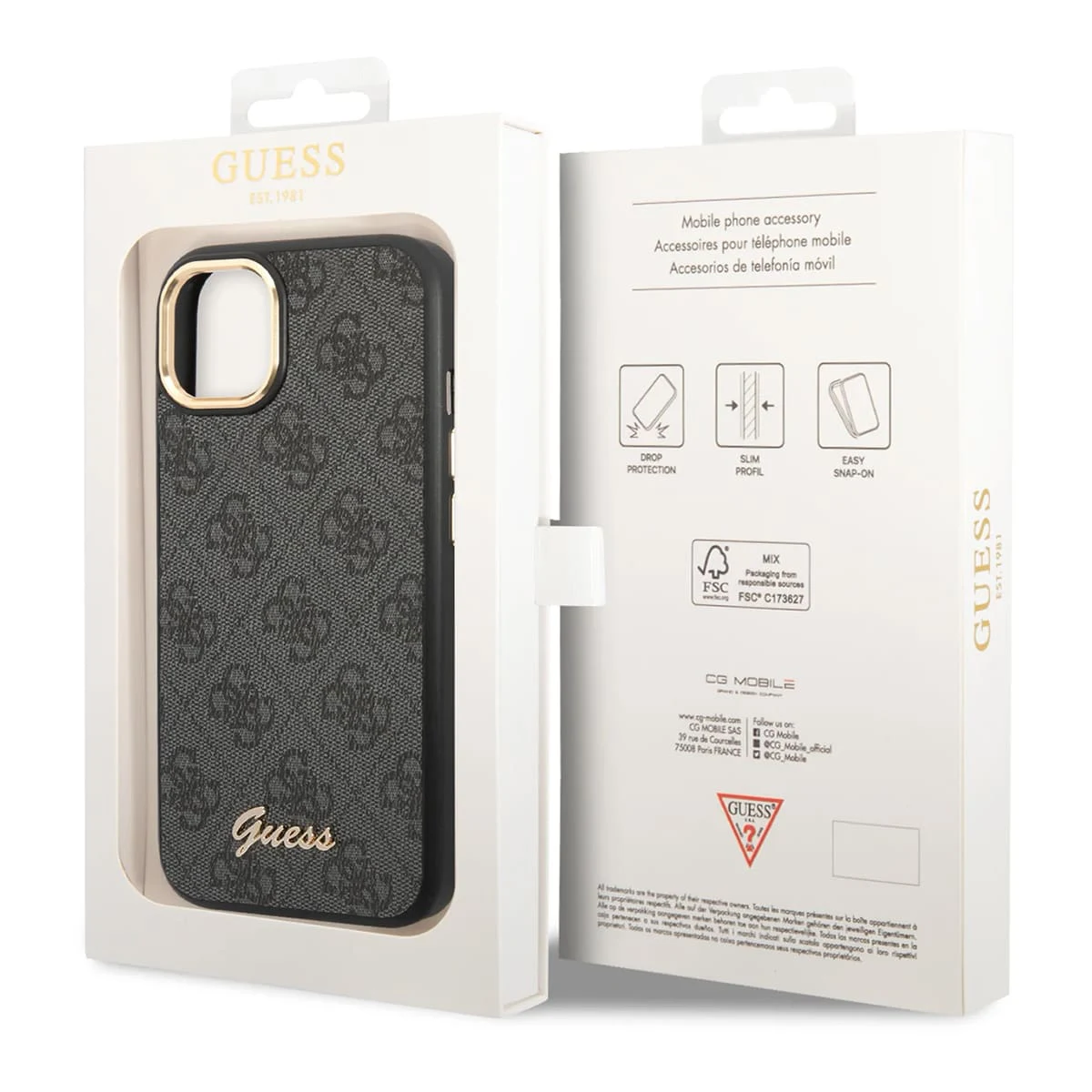 Чехол Guess для iPhone 14 CG Mobile PU 4G Script metal logo Hard (GUHCP14SHG4SHK) Черный