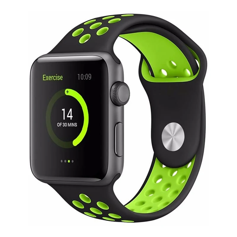 Ремешок для Apple Watch 38/40 mm Nike+ Silicone Sport Band Чёрно-салатовый