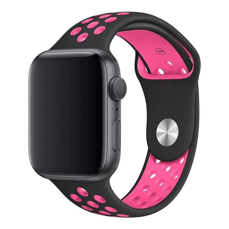Ремешок для Apple Watch 42/44 mm Nike+ Silicone Sport Band Чёрно-розовый