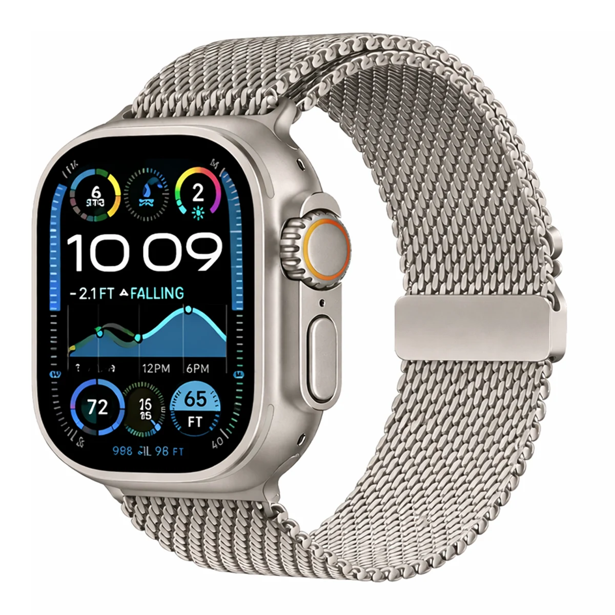 Ремешок для Apple Watch 42/44/45/46/49 mm Gurdini Titanium Milanese Loop Starlight, звёздный свет