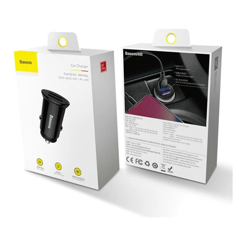 Автомобильное зарядное устройство Baseus BS-C16Q1-X 2xUSB, 5A, 30 Вт (CCALL-YD01) Черный