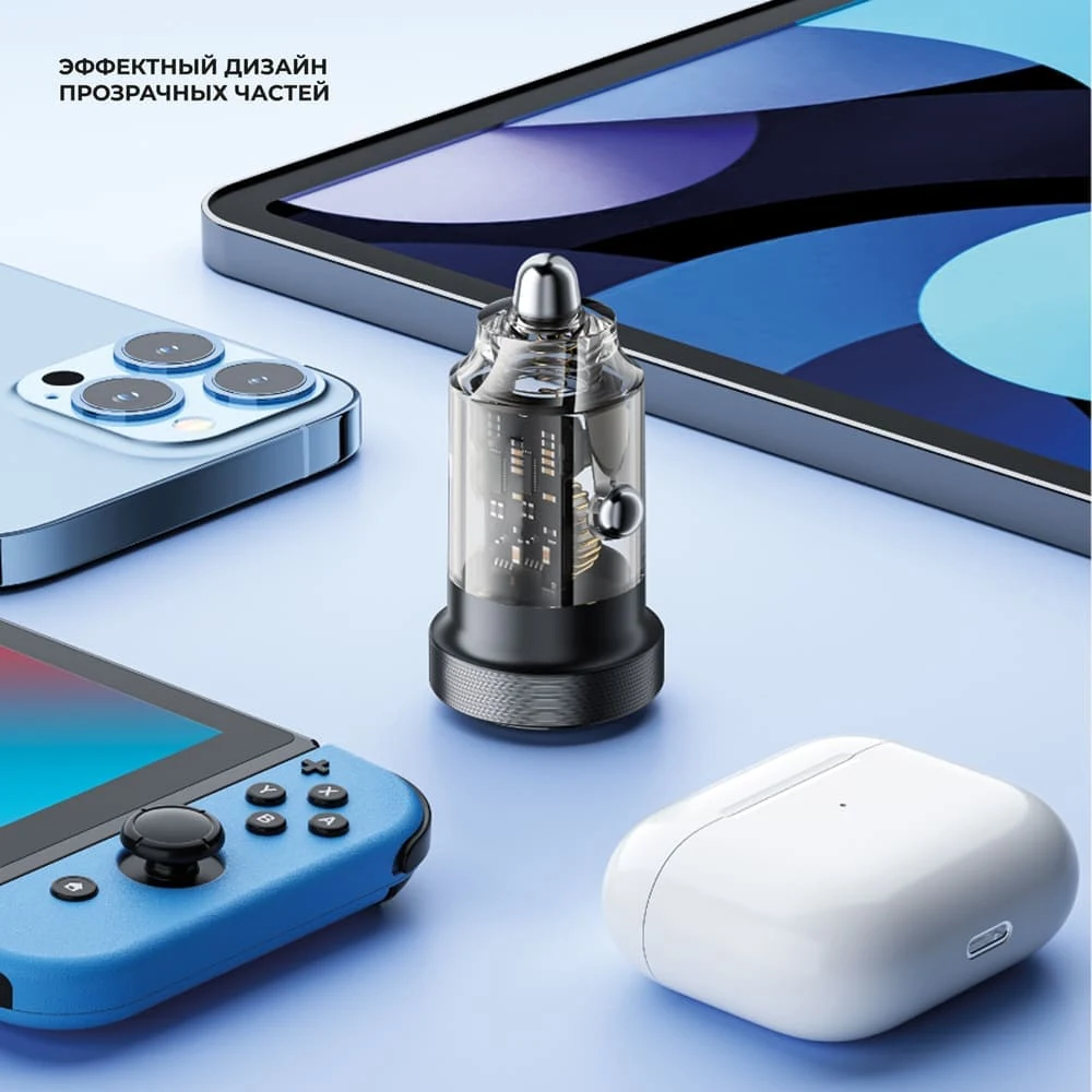 АЗУ Deppa USB A + USB-C, PD, QC 3.0, 30W, Crystal (11218) Черный