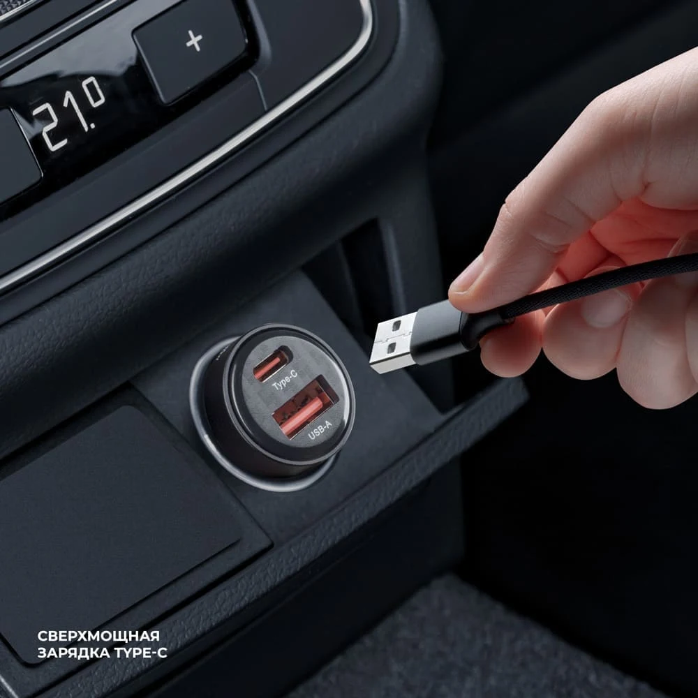 АЗУ Deppa USB A + USB-C, PD, QC 3.0, 30W, Crystal (11218) Черный