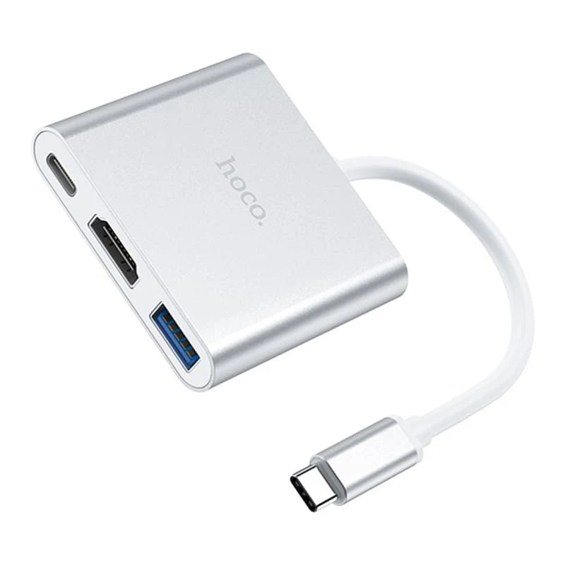 Хаб hoco. Easy use USB-C на USB3.0 + HDMI + PD (HB14) Серый