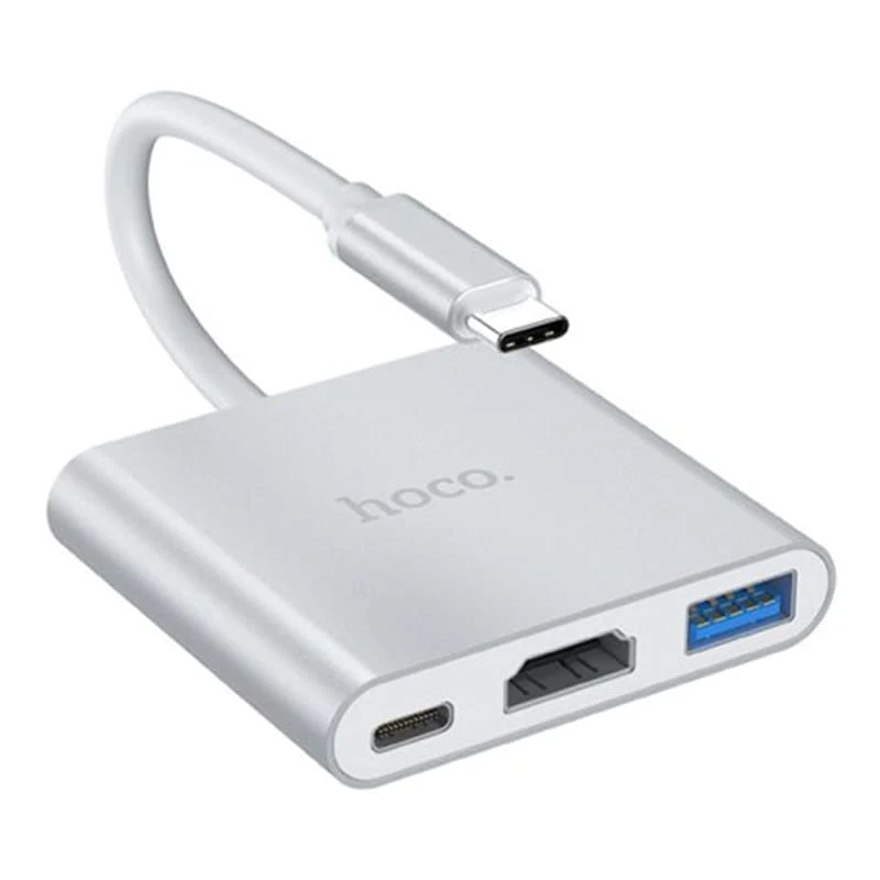Хаб hoco. Easy use USB-C на USB3.0 + HDMI + PD (HB14) Серый