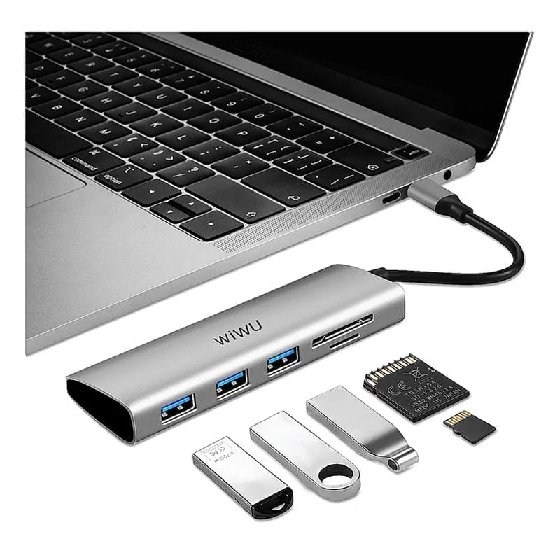 Хаб WiWU Alpha 532ST Type-C to 3 x USB 3.0 + Cardreader 5в1 Adapter Серый