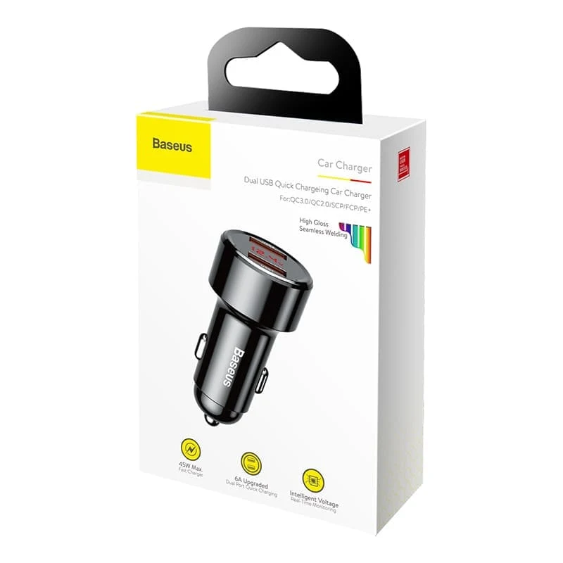 Автомобильное зарядное устройство Baseus 2 USB Quick Charger 45W (USB+USB) (CCMLC20A-01) Черный