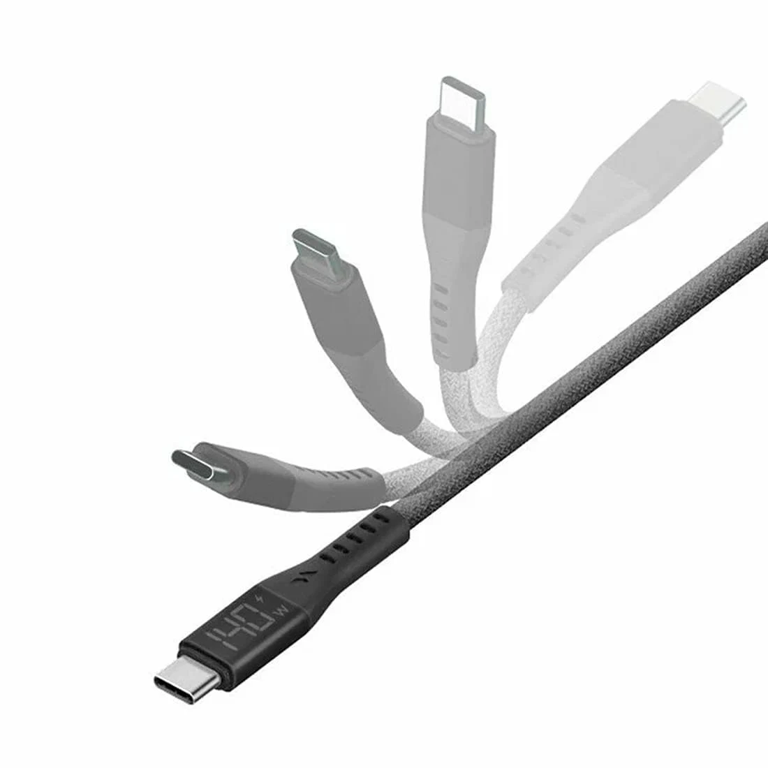 Кабель EnergEA FLOW USB-C на USB-C 5A DISPLAY 1,5 м (PD240W) Nanoweave Magnetic tie Черный