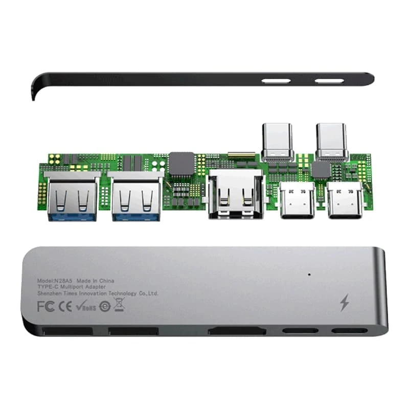 Переходник Baseus для MacBook HUB TB3 C+ (Dual Type-C to USB3.0/HDMI/Type-C) (CAHUB-B0G) Deep Grey, тёмно-серый