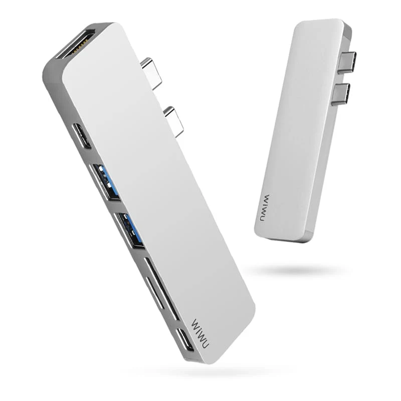 Хаб WiWU 2*USB3.0+2*Type-C+HDMI+SD+TF (T8) Серый