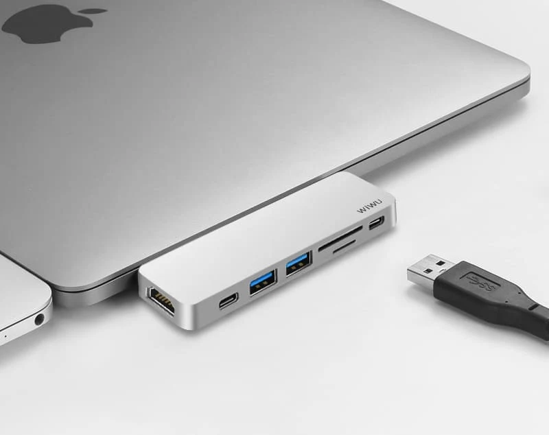 Хаб WiWU 2*USB3.0+2*Type-C+HDMI+SD+TF (T8) Серый