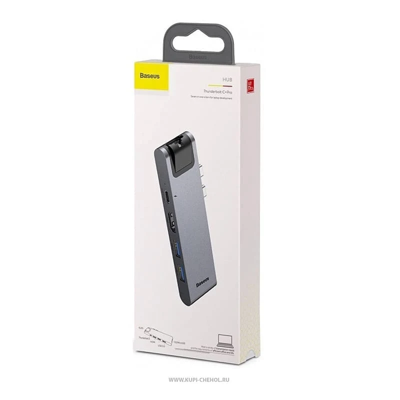 Переходник Baseus для MacBook HUB TB3 C+ (Dual Type-C to USB3.0/HDMI/Type-C/SD/Micro/LAN) (CAHUB-L0G) Deep Grey, тёмно-серый