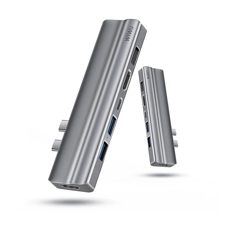 Хаб WiWU HDMI*2+USB3.0*2+USB2.0*1SD+TF+PD (T9) Серый