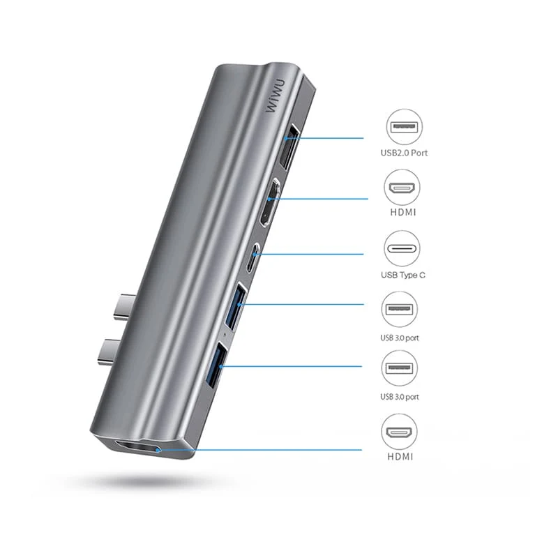Хаб WiWU HDMI*2+USB3.0*2+USB2.0*1SD+TF+PD (T9) Серый