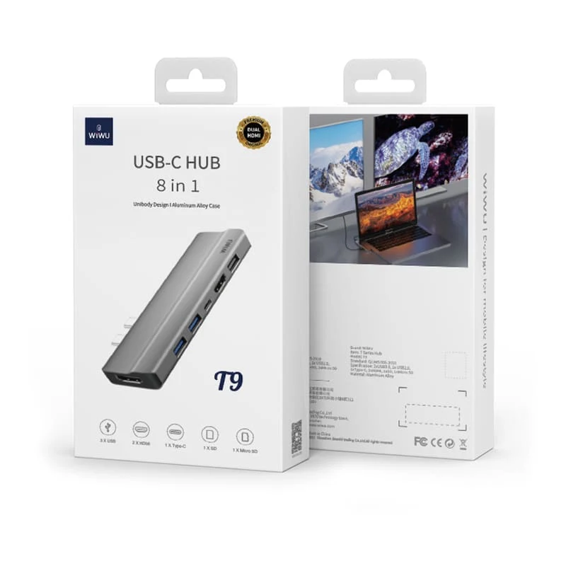Хаб WiWU HDMI*2+USB3.0*2+USB2.0*1SD+TF+PD (T9) Серый