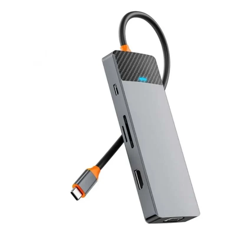 Хаб WiWU Linker Series Hub 9в1 (USB-C to USB3.0*2+USB2.0*1+SD/TF+PD+USB-C(3.0)+HDMI+VGA) (A921HV) Серый