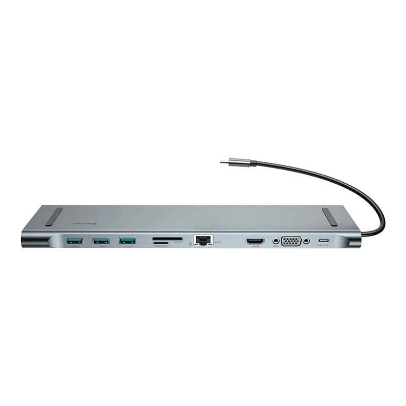 Переходник Baseus для MacBook HUB Enjoyment Series (Type-C to USB3.0+HDMI+SD/MMC+TF/Micro+LAN+VGA+PD+AUX) (CATSX-F0G) Deep Grey, тёмно-серый