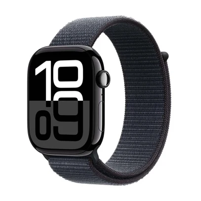 Apple Watch Series 10, 46 мм корпус из алюминия цвета «Jet Black», ремешок Sport Loop цвета «Ink»