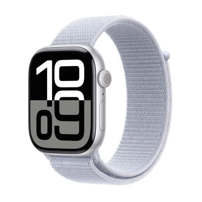 Apple Watch Series 10, 46 мм корпус из алюминия цвета «Silver», ремешок Sport Loop цвета «Blue Cloud»