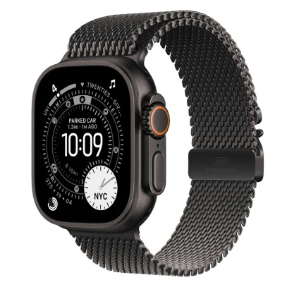 Apple Watch Ultra 3 (2025), 49 мм корпус из титана цвета «Black», ремешок Titanium Milanese Loop размера M цвета «Black»