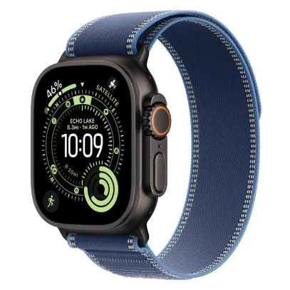 Apple Watch Ultra 3 (2025), 49 мм корпус из титана цвета «Black», ремешок Trail Loop размера M/L цвета «Blue/Bright Blue»
