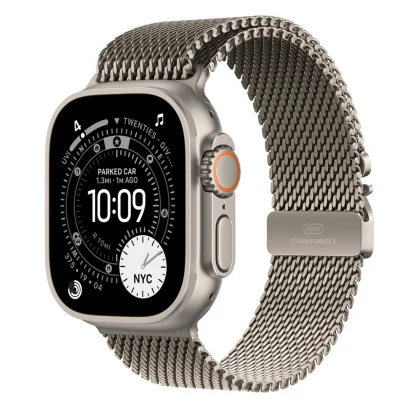 Apple Watch Ultra 3 (2025), 49 мм корпус из титана цвета «Natural», ремешок Titanium Milanese Loop размера L цвета «Natural»