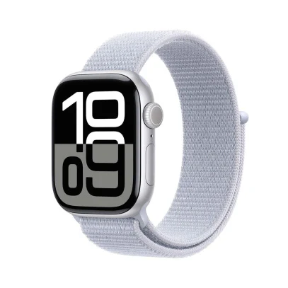 Apple Watch Series 10, 42 мм корпус из алюминия цвета «Silver», ремешок Sport Loop цвета «Blue Cloud»