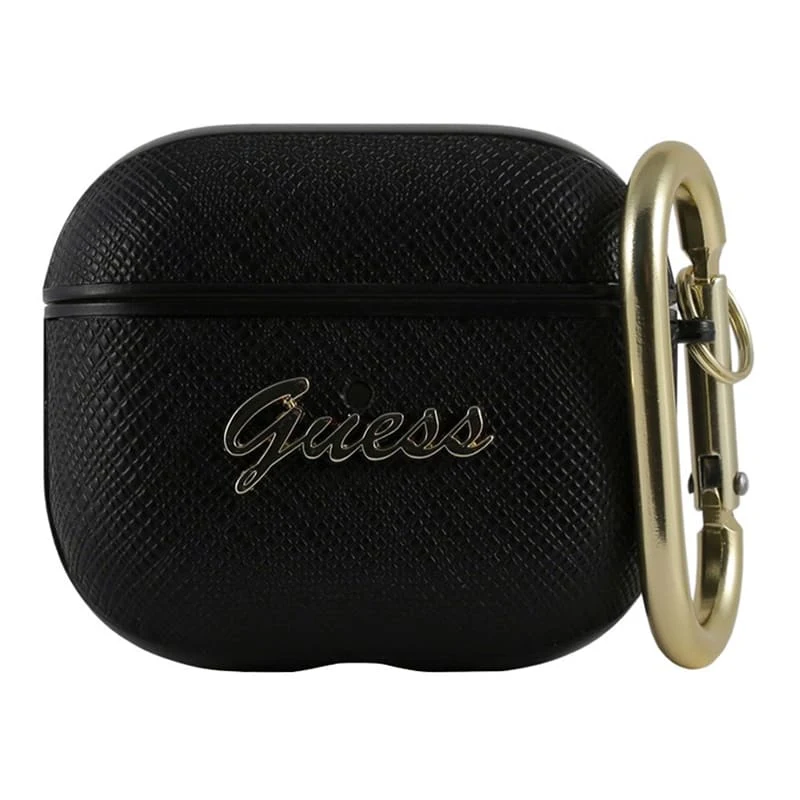 Чехол Guess с карабином для AirPods 3 CG Mobile PU Saffiano with metal logo (GUA3SASMK) Черный