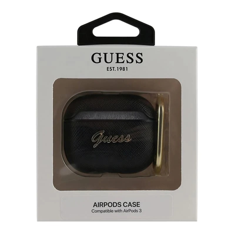 Чехол Guess с карабином для AirPods 3 CG Mobile PU Saffiano with metal logo (GUA3SASMK) Черный