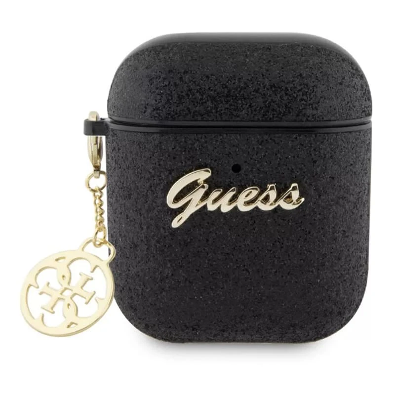 Чехол Guess для AirPods 1/2 CG Mobile Glitter flakes Metal logo with Charm (GUA2GLGSHK) Черный