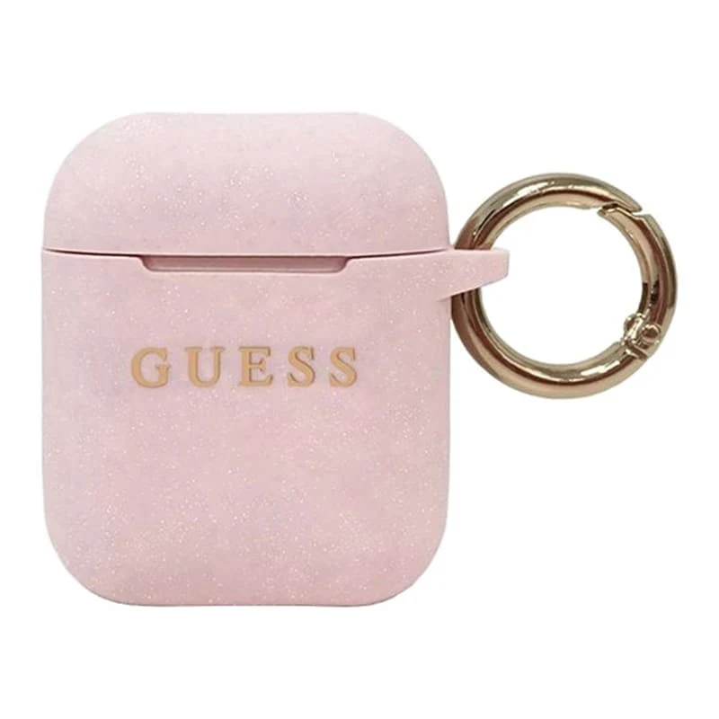 Чехол Guess с карабином для AirPods 1/2 CG Mobile Silicone case with ring (GUACCSILGLLP) Розовый